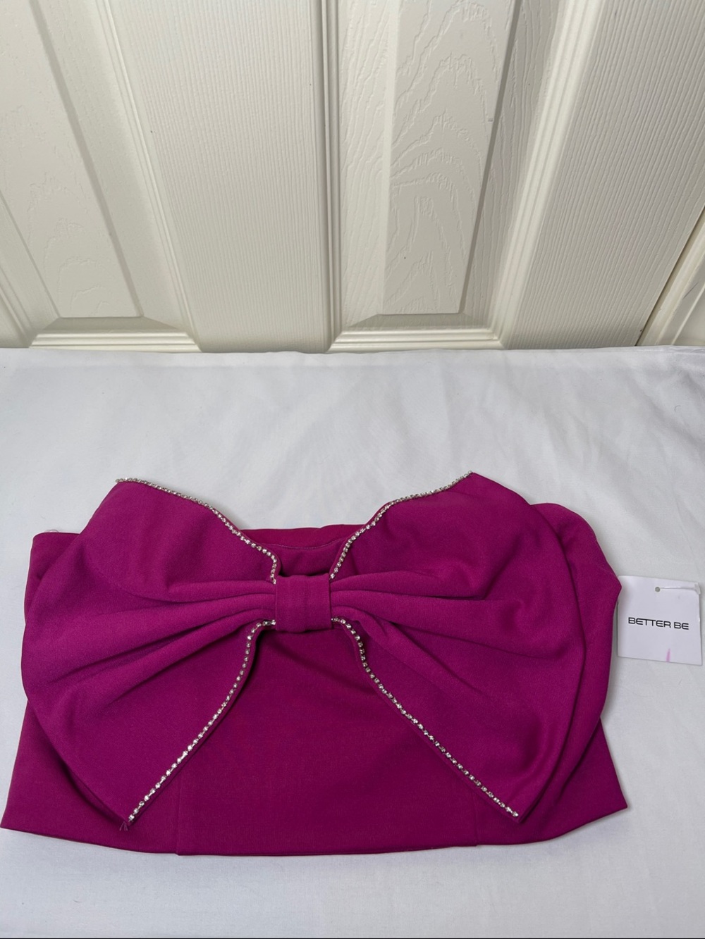 Better Be Magenta Rhinestone Bow Strapless Bandeau